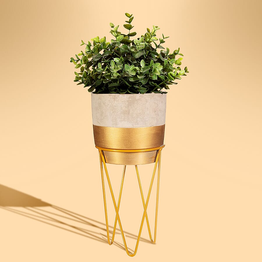Tuva Gold Dip Planter with Wire Stand - Gold 7164309 1