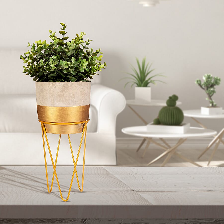 Tuva Gold Dip Planter with Wire Stand - Gold 7164309 2