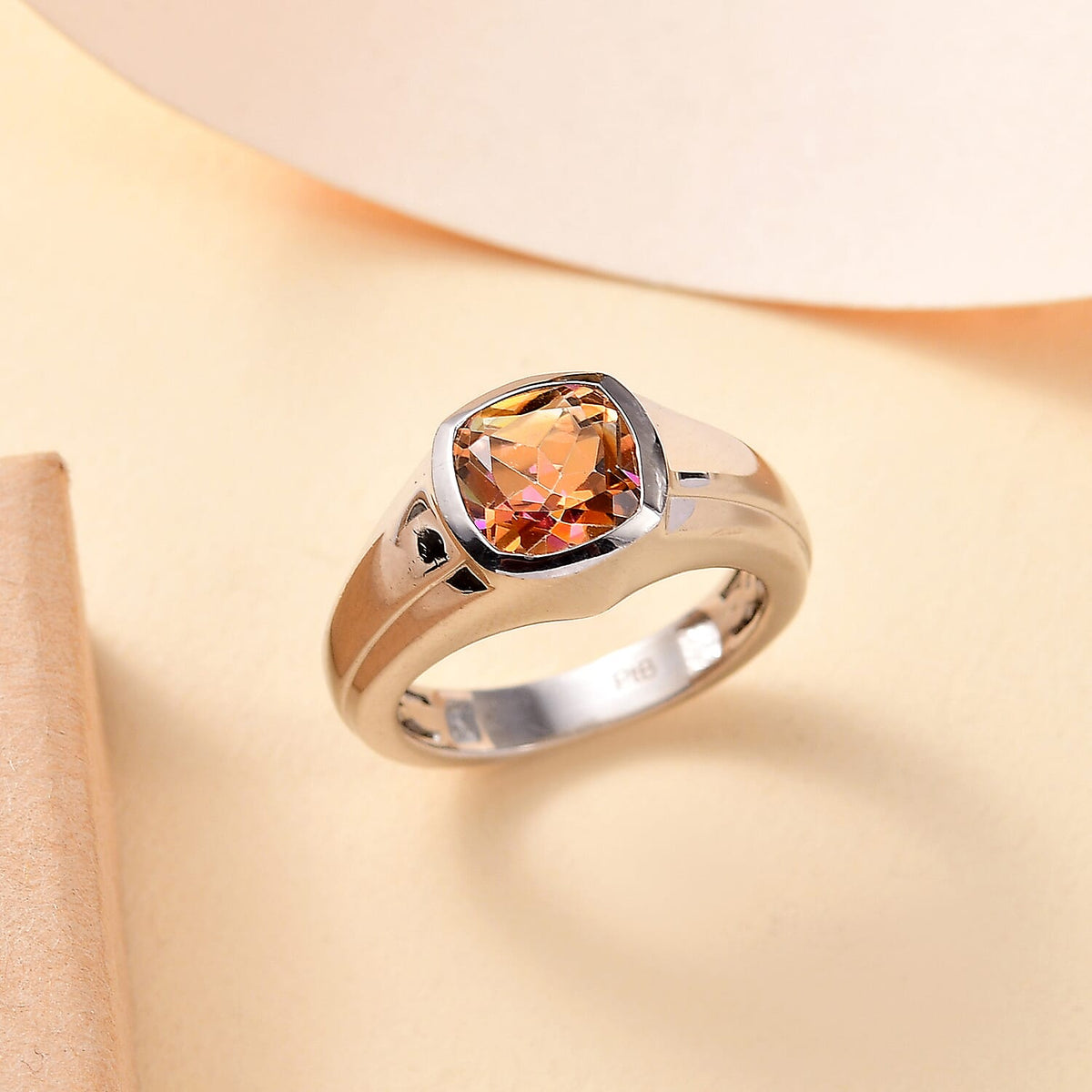 Twilight Mystic Quartz Mens Solitaire Ring in Pure Yellow Brass 2.71 Ct. 7861732 3