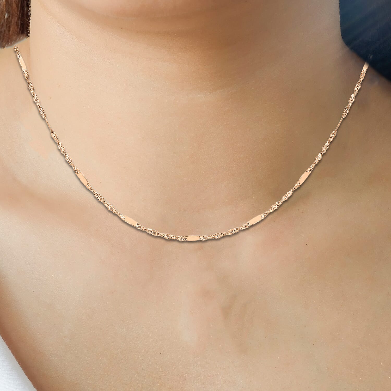 Twist Bar Curb Chain 18 Inch in 9K Rose Gold 7592359 1