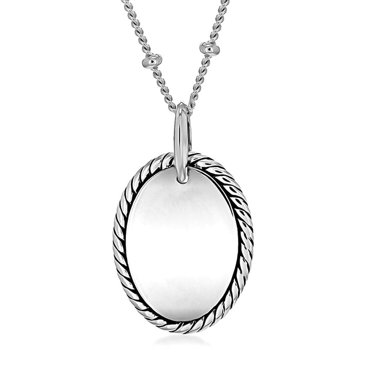 Sterling Silver Rhodium Plated 13.6mm x 22.3mm Twist Edge Oval Pendant Ball Chain Adjustable Necklace 16 Inch to 18 Inch 7317986 1