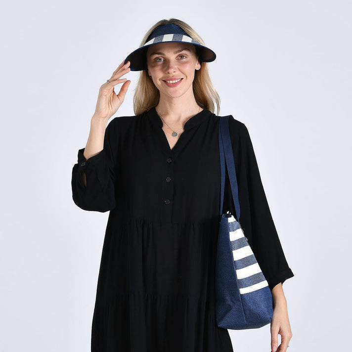 Two-Piece Set - Beach Ready Nautical Style Striped Tote Bag - Hallow Top Sun Hat - Red 8033199 2