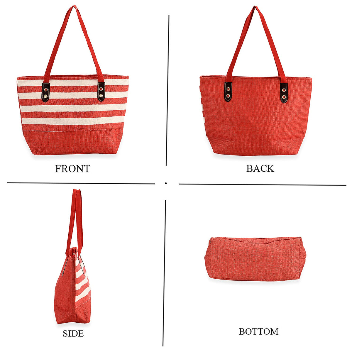 Two-Piece Set - Beach Ready Nautical Style Striped Tote Bag and Hallow Top Sun Hat - Red Stripe 8033199 4
