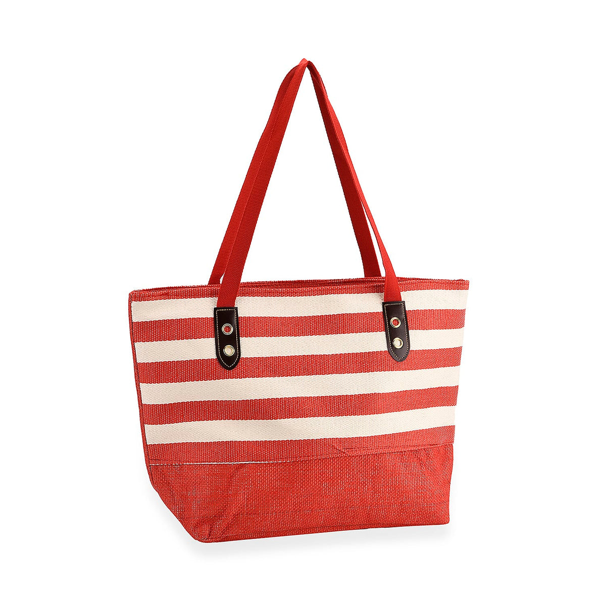 Two-Piece Set - Beach Ready Nautical Style Striped Tote Bag and Hallow Top Sun Hat - Red Stripe 8033199 6