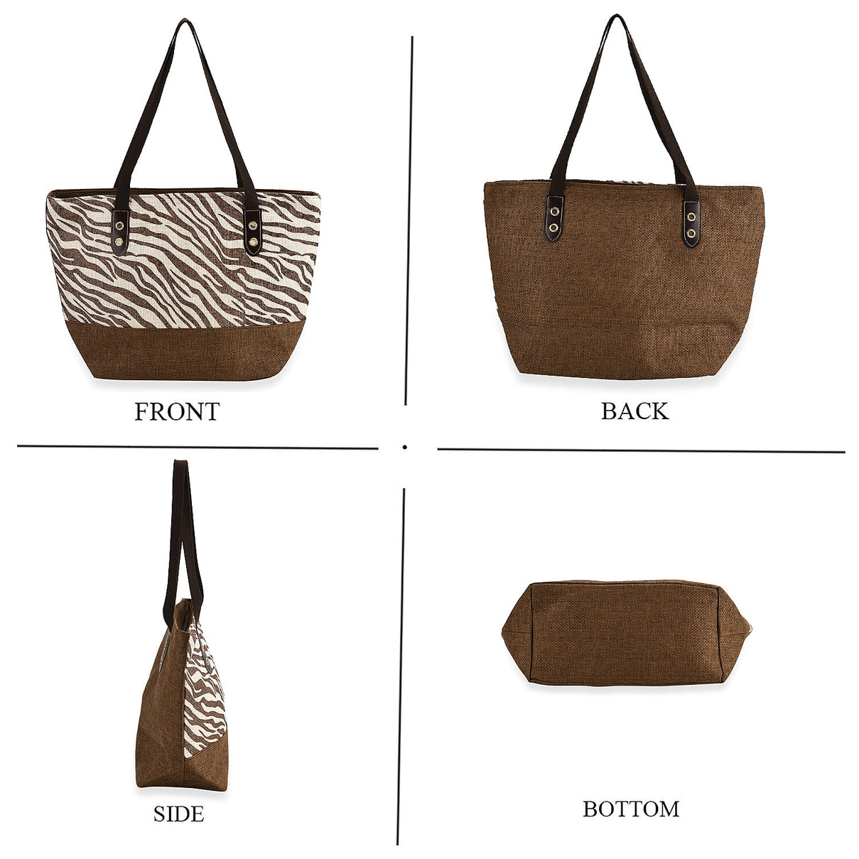 Two-Piece Set - Beach Ready Nautical Style Zebra Pattern Tote Bag and Hallow Top Sun Hat - Brown V32354976 4