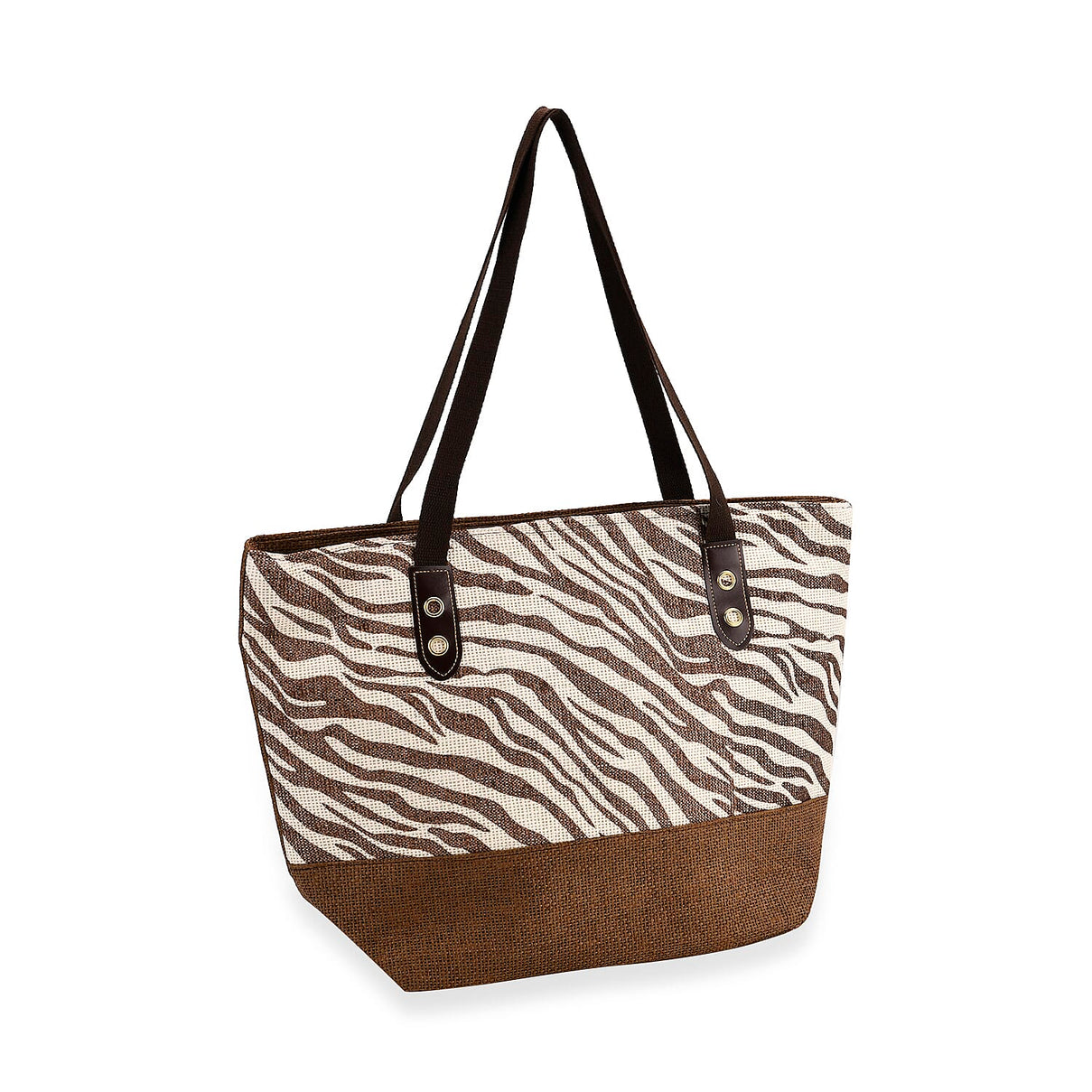 Two-Piece Set - Beach Ready Nautical Style Zebra Pattern Tote Bag and Hallow Top Sun Hat - Brown V32363907 6