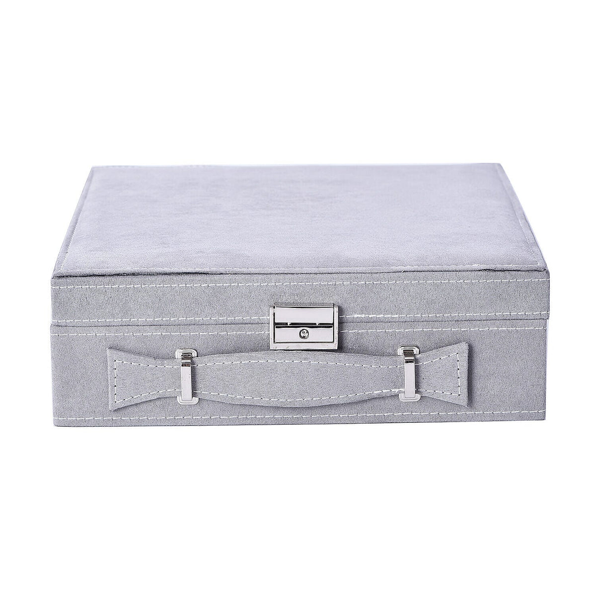 Two Tier Jewellery Box with Handle and Lock - Grey 6512481 2