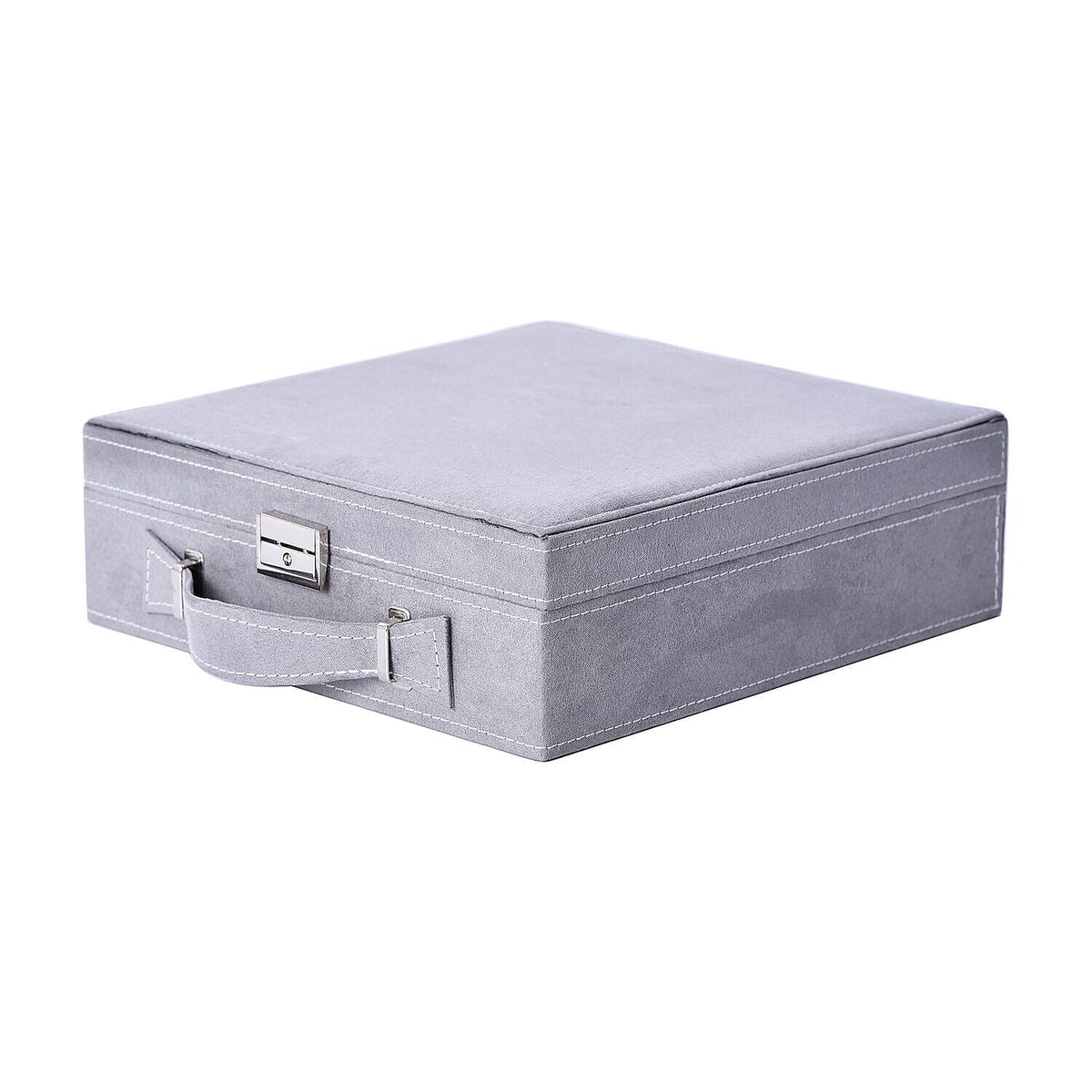 Two Tier Jewellery Box with Handle and Lock - Grey 6512481 3
