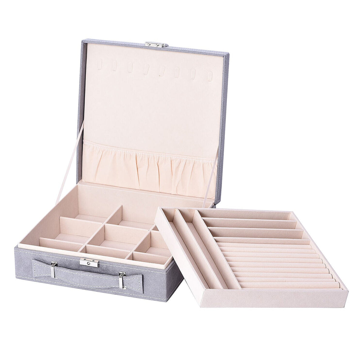 Two Tier Jewellery Box with Handle and Lock - Grey 6512481 4