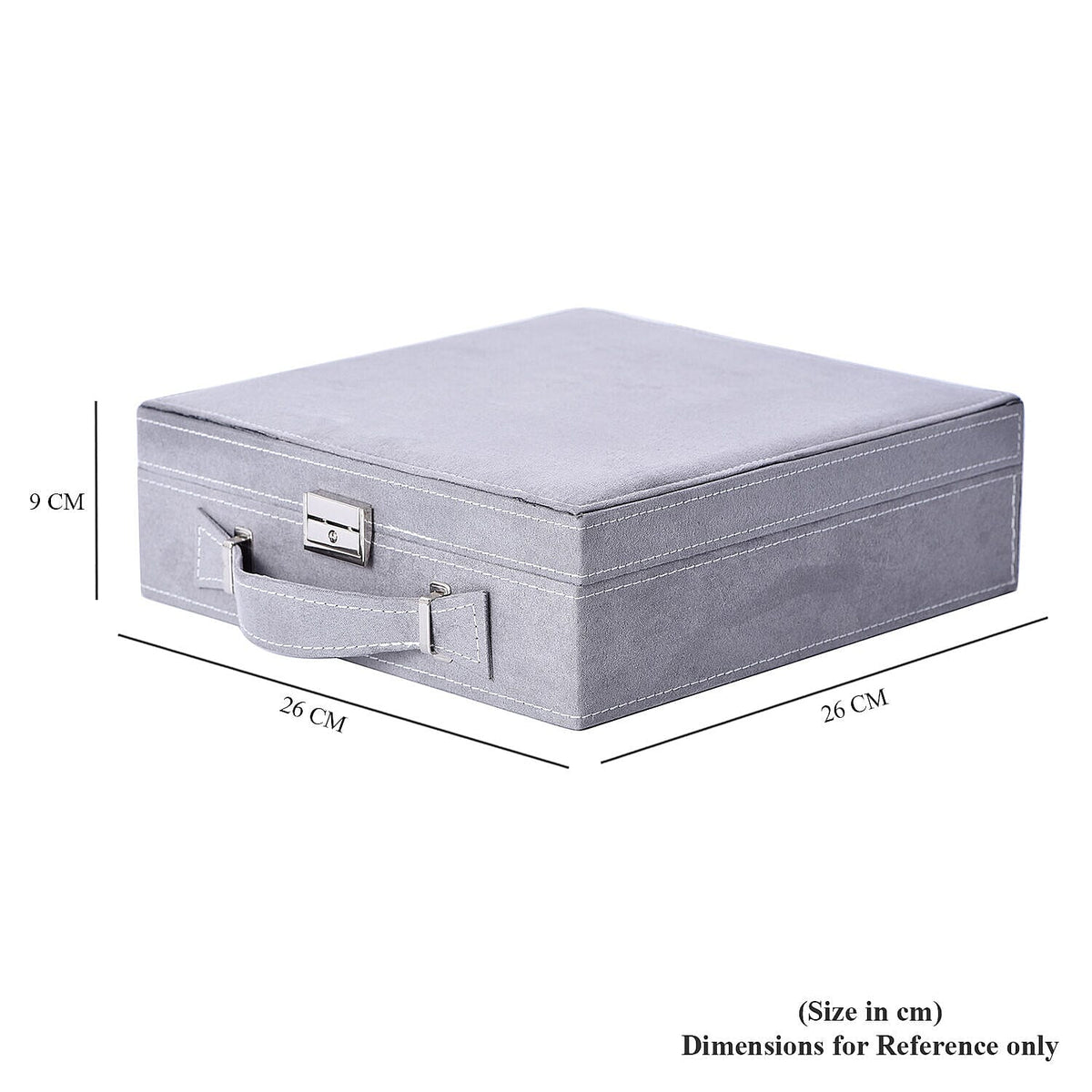 Two Tier Jewellery Box with Handle and Lock - Grey 6512481 5
