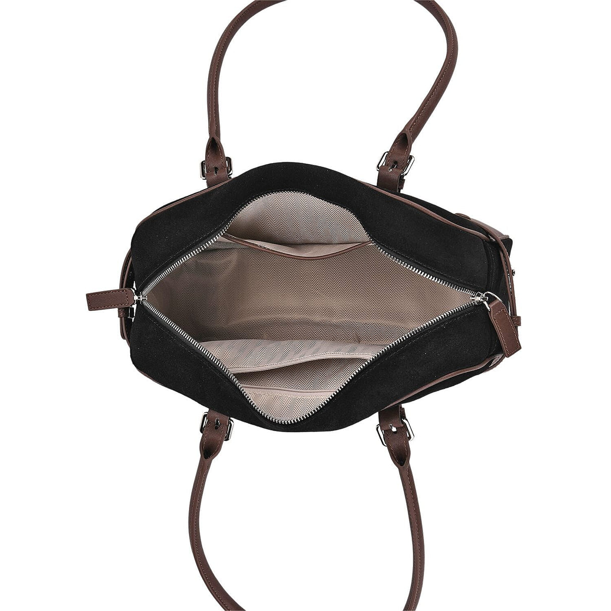 Two-Tone Genuine Leather Structured Bowling Bag - Black 8161095 5