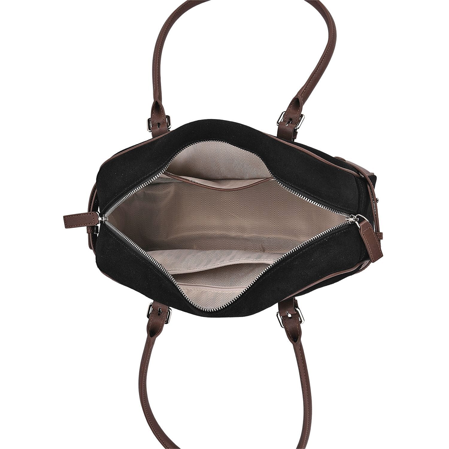 Two-Tone Genuine Leather Structured Bowling Bag - Black 8161095 5