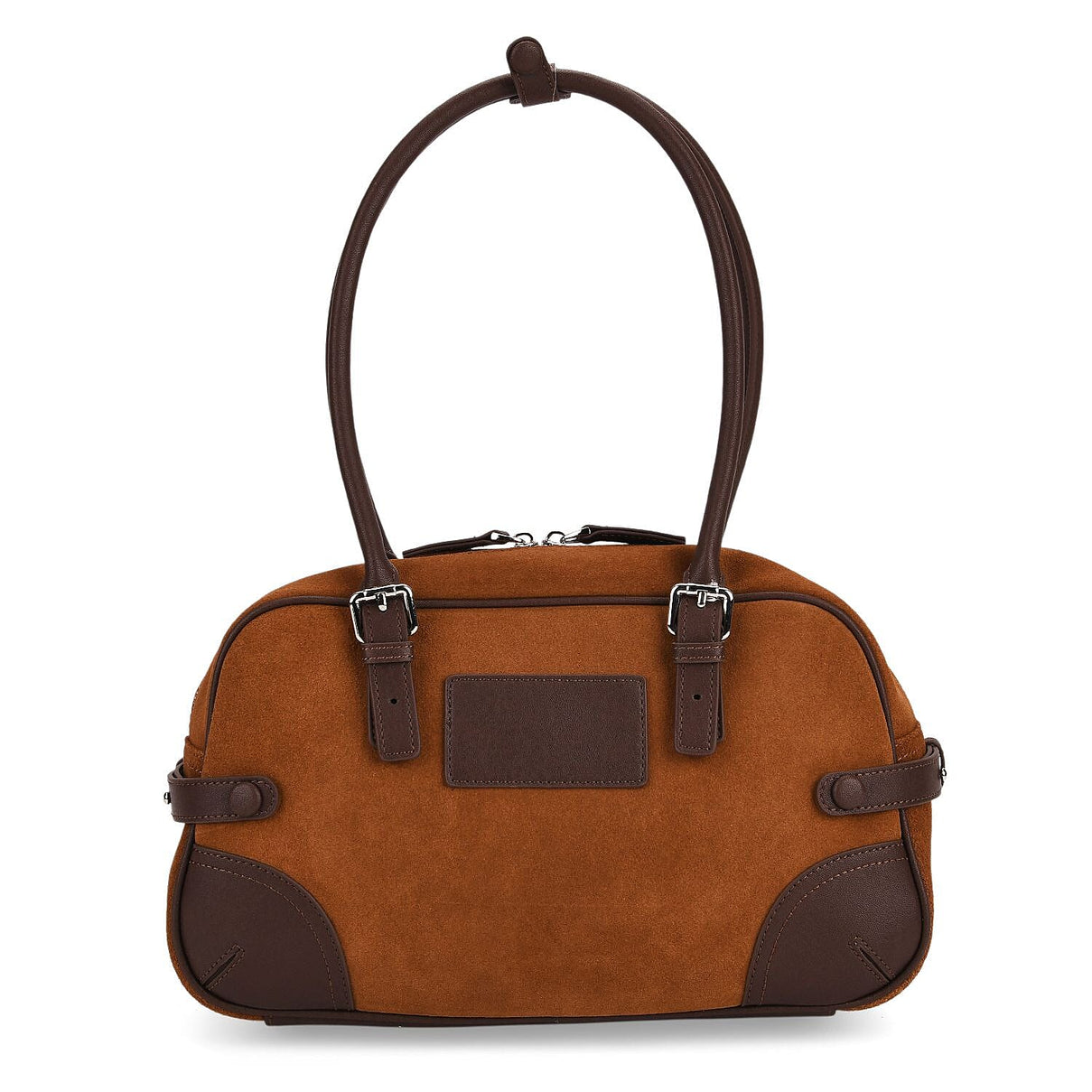 Two-Tone Genuine Leather Structured Bowling Bag - Brown V32521462 0