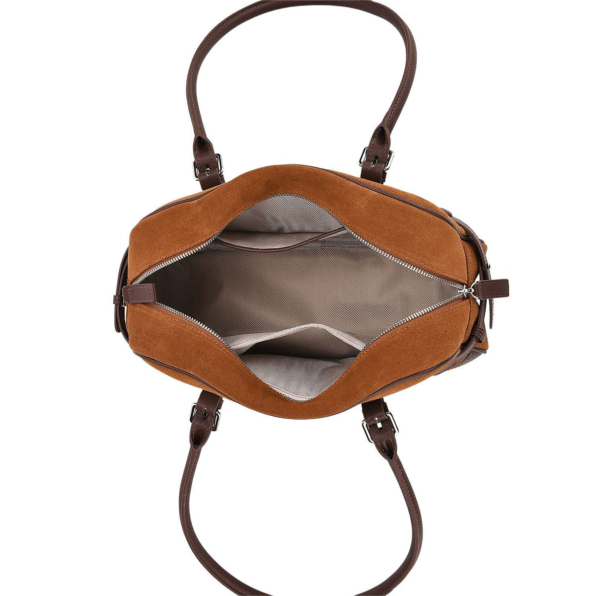 Two-Tone Genuine Leather Structured Bowling Bag - Brown V32521462 5