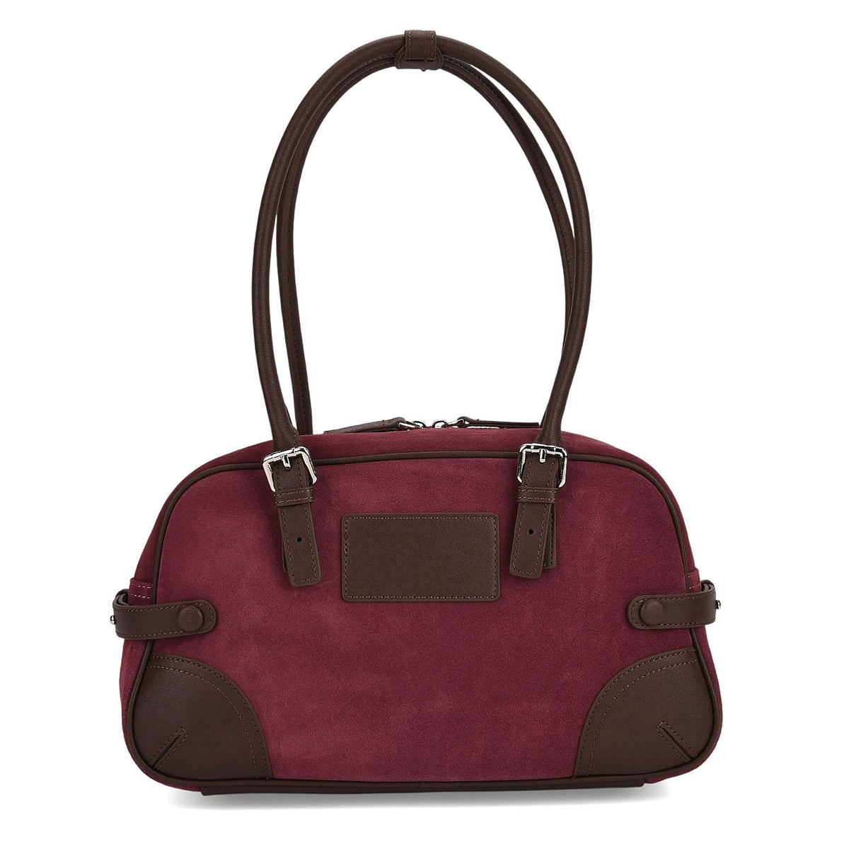 Two-Tone Genuine Leather Structured Bowling Bag - Dark Plum V32528969 0