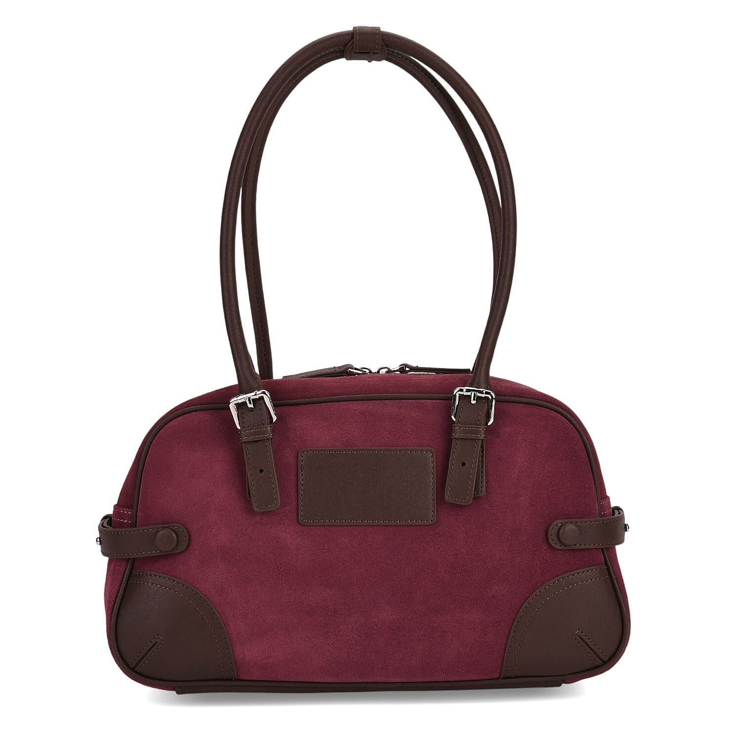 Two-Tone Genuine Leather Structured Bowling Bag - Dark Plum V32528969 0