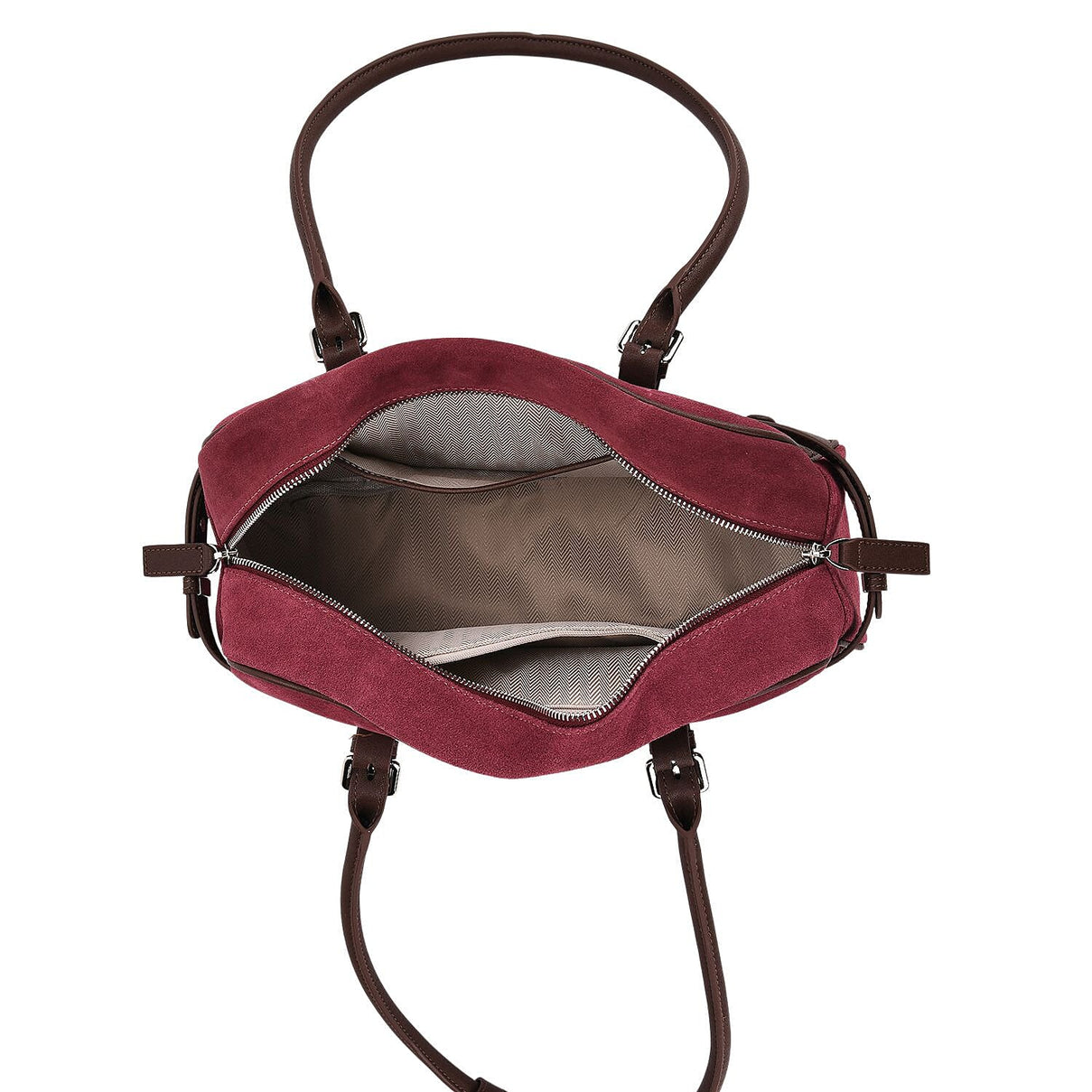 Two-Tone Genuine Leather Structured Bowling Bag - Dark Plum V32528969 5