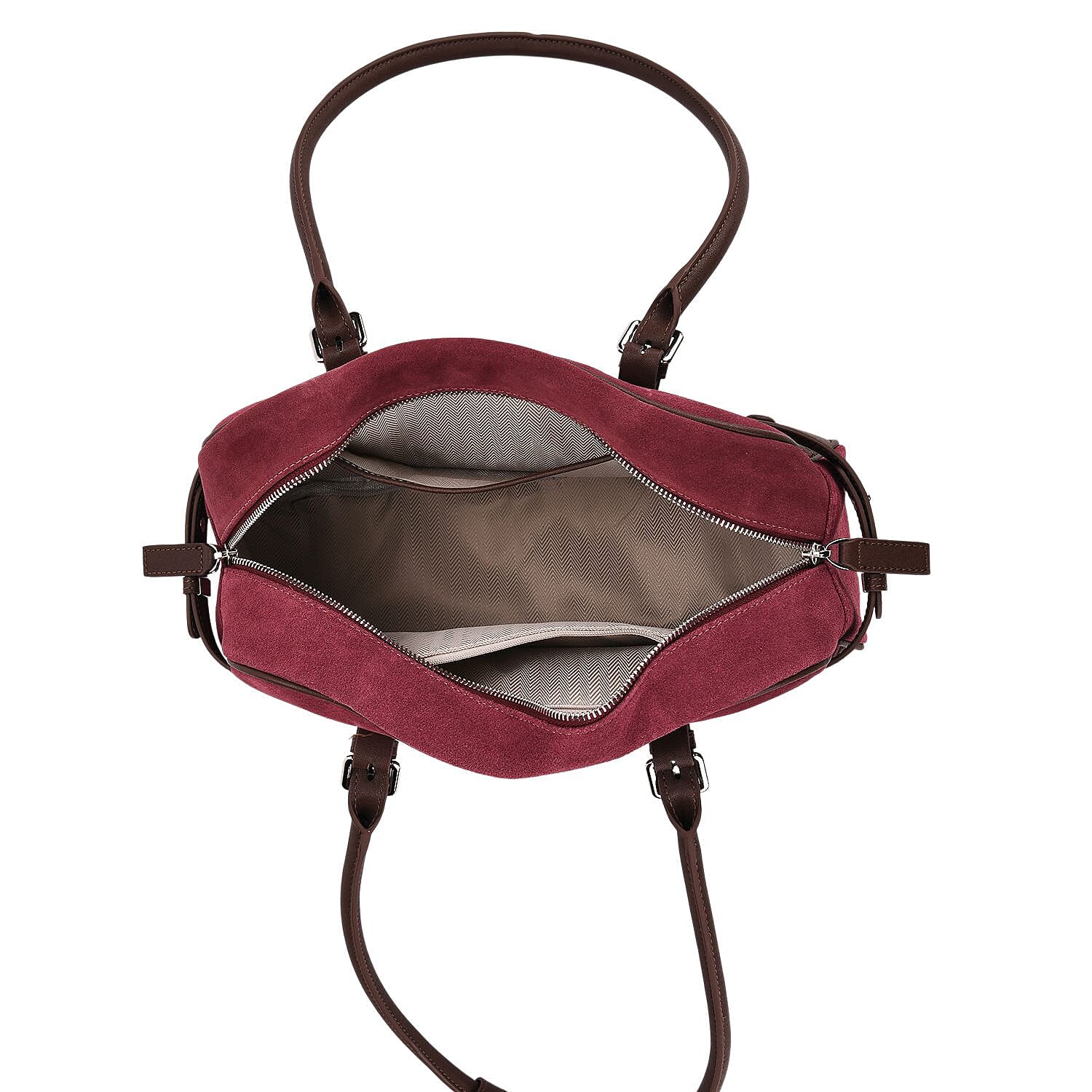 Two-Tone Genuine Leather Structured Bowling Bag - Dark Plum V32528969 5