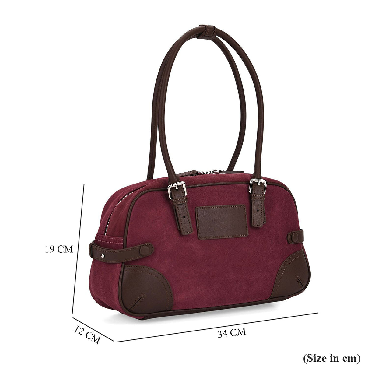 Two-Tone Genuine Leather Structured Bowling Bag - Dark Plum V32528969 7