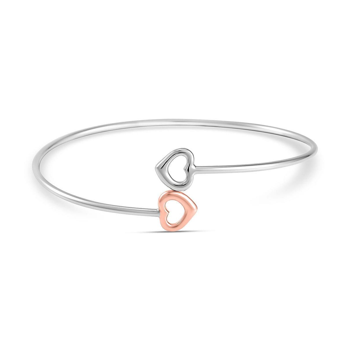 Two-Tone Plated Sterling Silver Double Open Heart Bangle (Size - 7.5), Silver Wt. 7.00 Gms 7622852 0