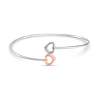 Two-Tone Plated Sterling Silver Double Open Heart Bangle (Size - 7.5), Silver Wt. 7.00 Gms