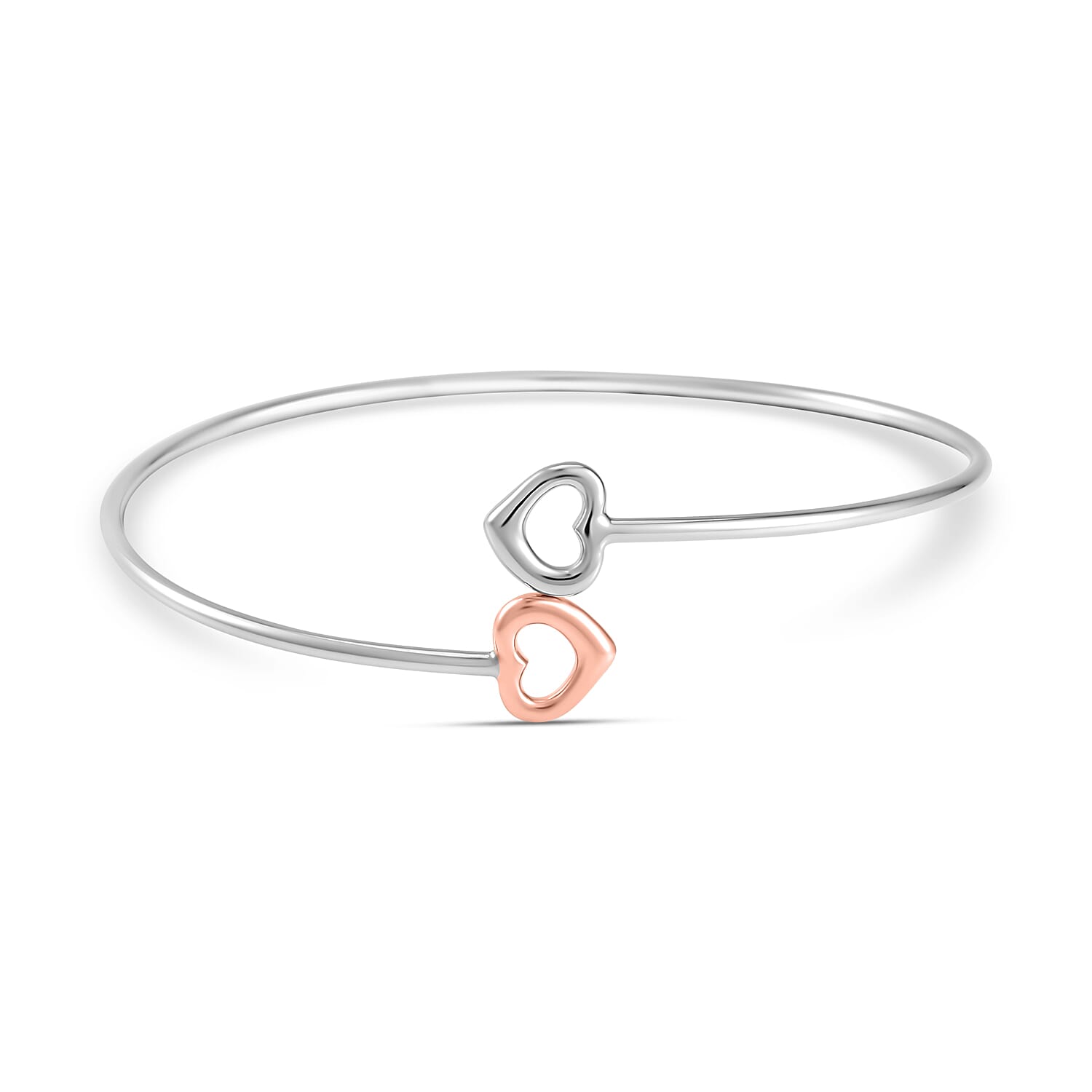 Two-Tone Plated Sterling Silver Double Open Heart Bangle (Size - 7.5), Silver Wt. 7.00 Gms 7622852 0