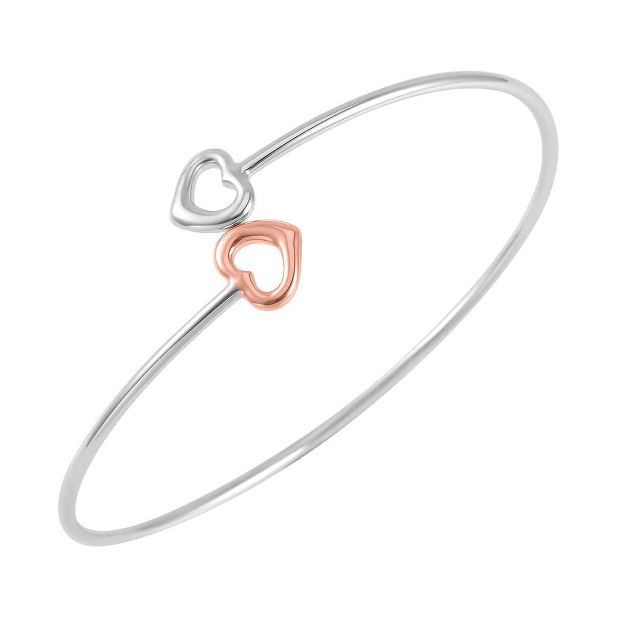 Two-Tone Plated Sterling Silver Double Open Heart Bangle (Size - 7.5), Silver Wt. 7.00 Gms 7622852 4