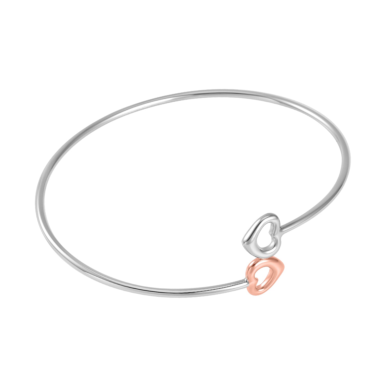 Two-Tone Plated Sterling Silver Double Open Heart Bangle (Size - 7.5), Silver Wt. 7.00 Gms 7622852 5