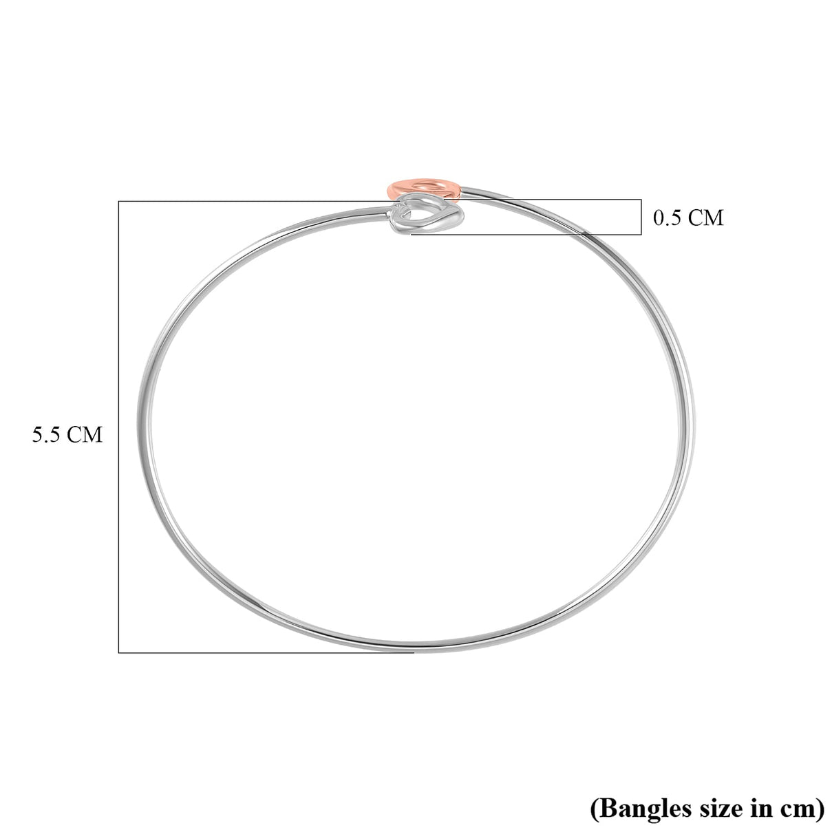 Two-Tone Plated Sterling Silver Double Open Heart Bangle (Size - 7.5), Silver Wt. 7.00 Gms 7622852 6