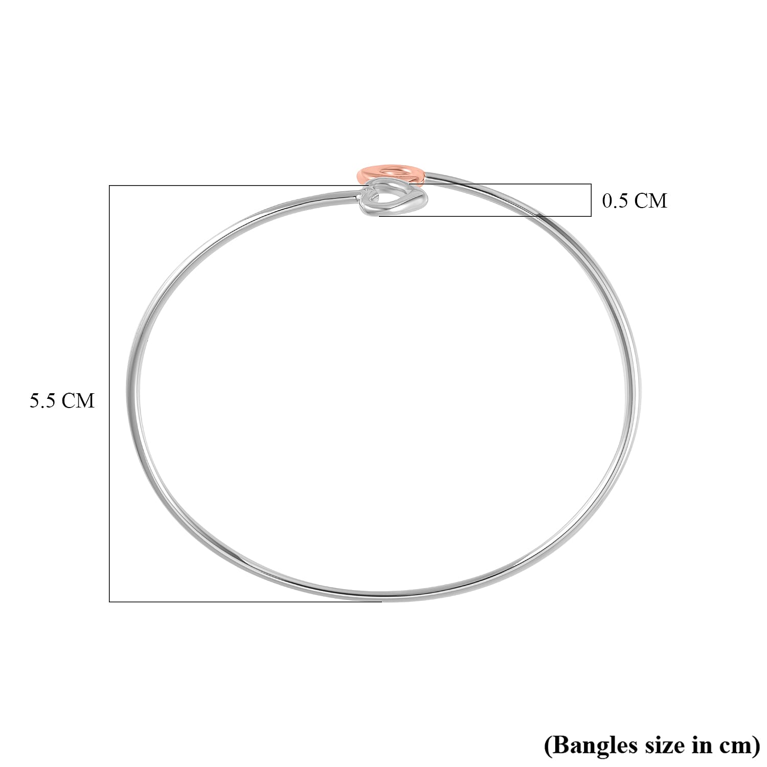 Two-Tone Plated Sterling Silver Double Open Heart Bangle (Size - 7.5), Silver Wt. 7.00 Gms 7622852 6