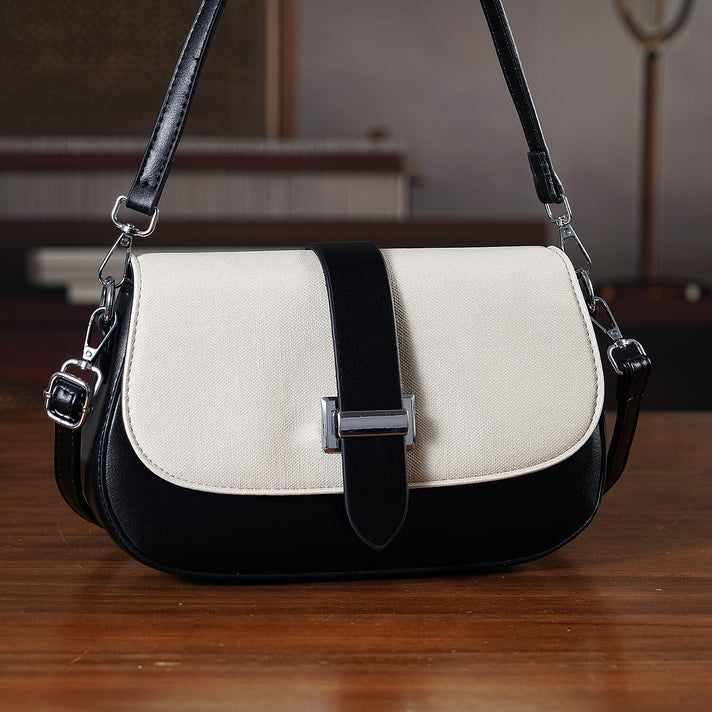 Two-Tone Saddle Bag With Crossbody Strap - Black &amp; White 8413851 2
