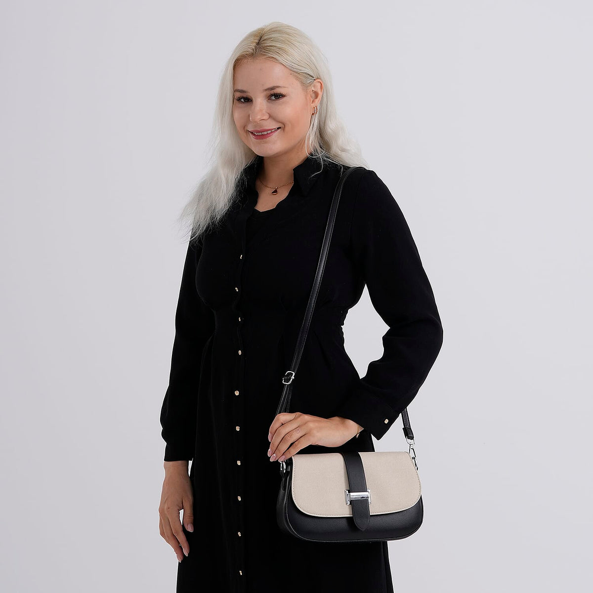 Two-Tone Saddle Bag With Crossbody Strap - Black &amp; White 8413851 3