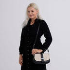 Two-Tone Saddle Bag With Crossbody Strap - Black & White