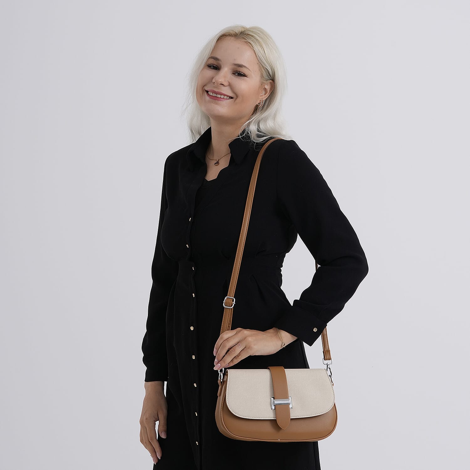 Two-Tone Saddle Bag With Crossbody Strap - Brown &amp; White 8413850 3