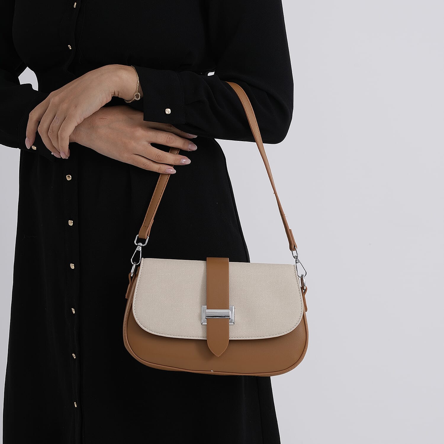 Two-Tone Saddle Bag With Crossbody Strap - Brown &amp; White 8413850 4