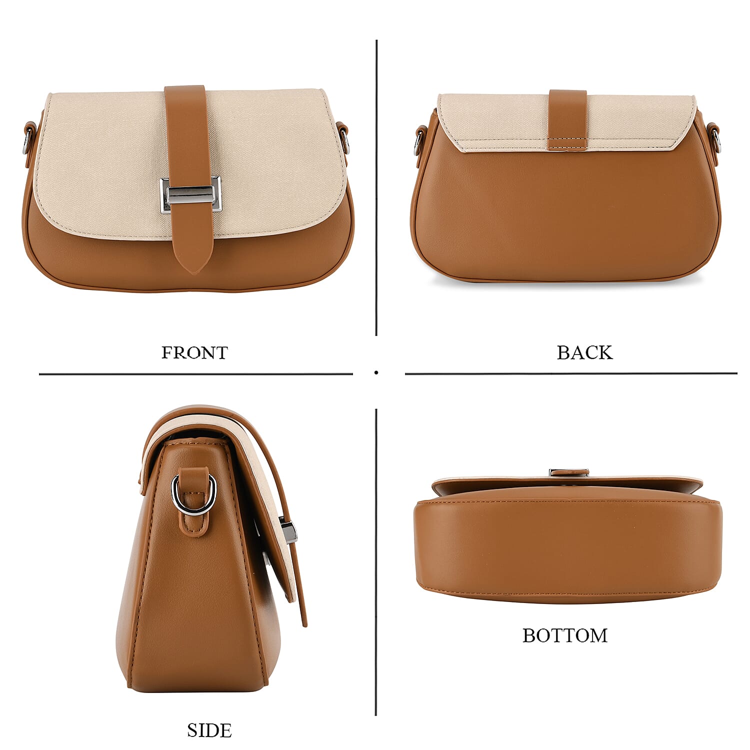 Two-Tone Saddle Bag With Crossbody Strap - Brown &amp; White 8413850 5