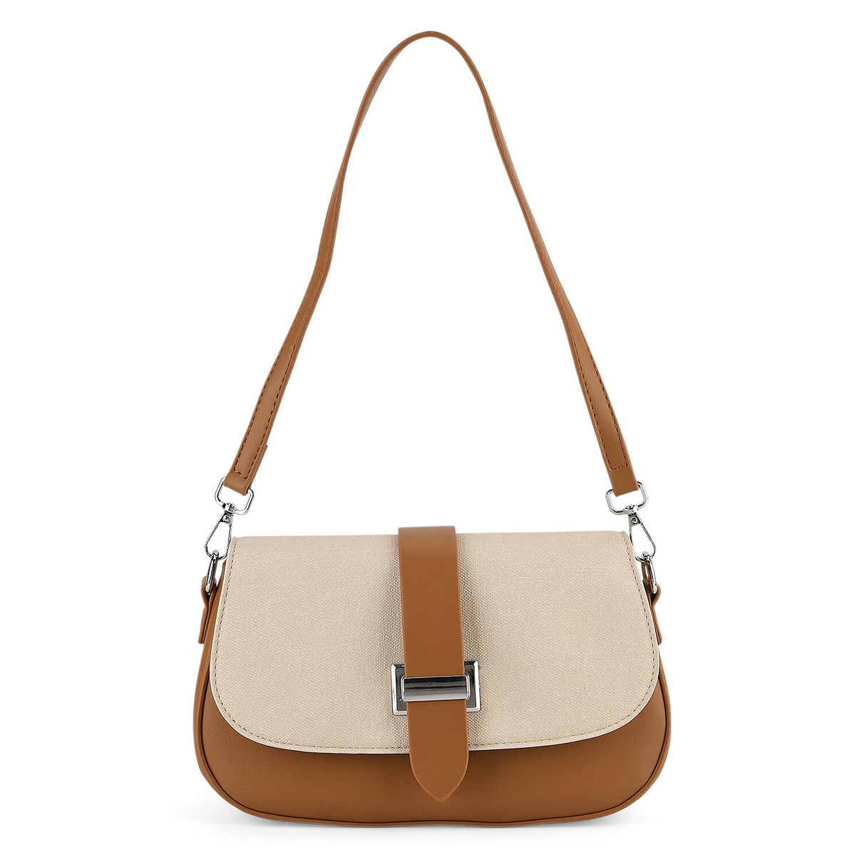 Two-Tone Saddle Bag With Crossbody Strap - Brown &amp; White 8413850 6