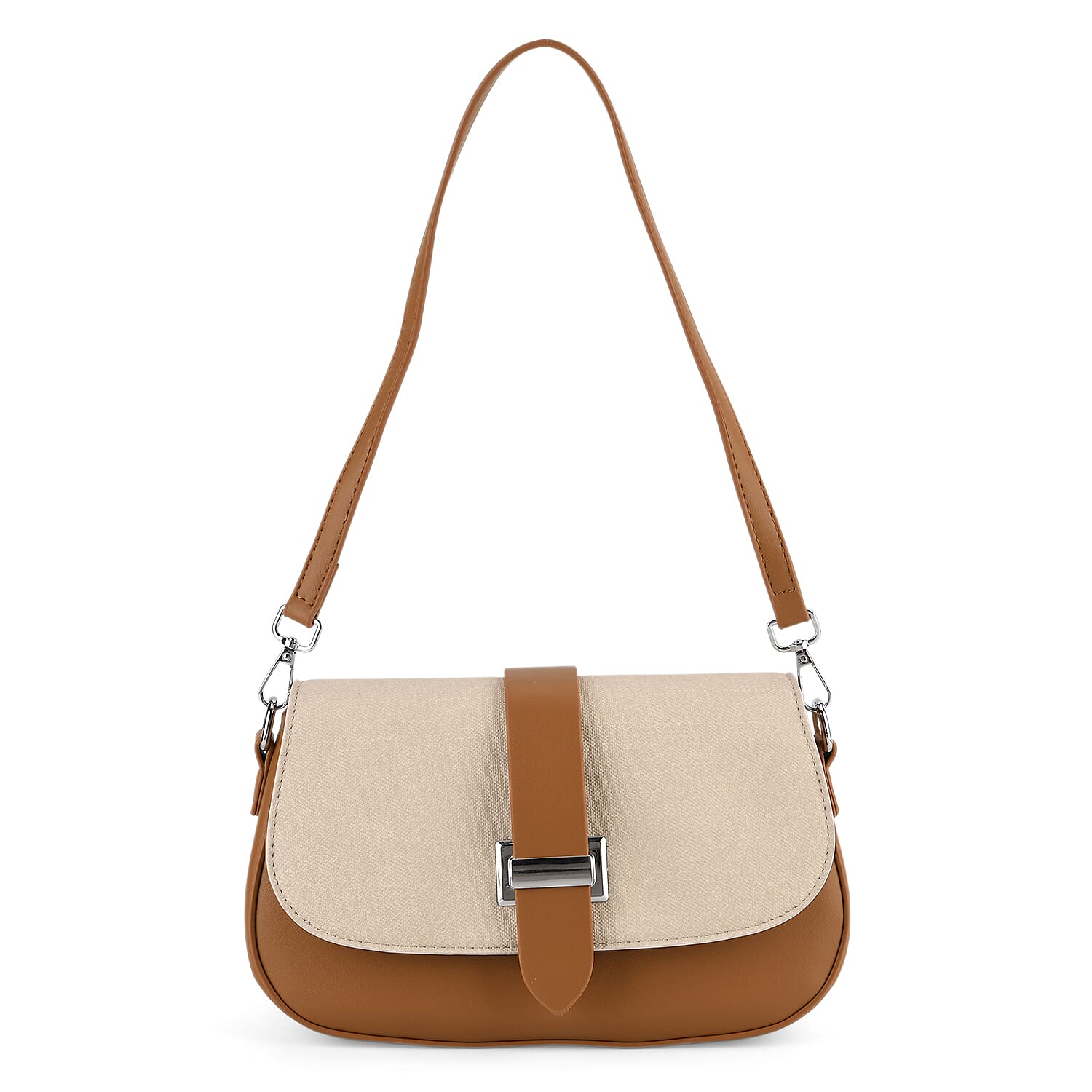 Two-Tone Saddle Bag With Crossbody Strap - Brown &amp; White 8413850 6