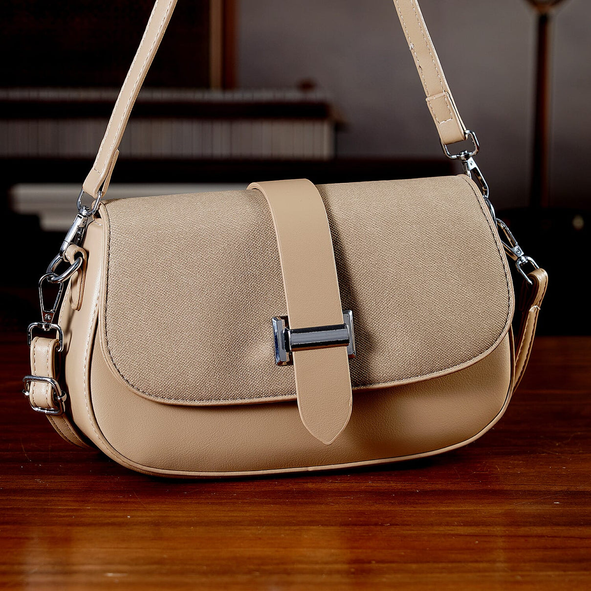 Two-Tone Saddle Bag With Crossbody Strap V32513836 2