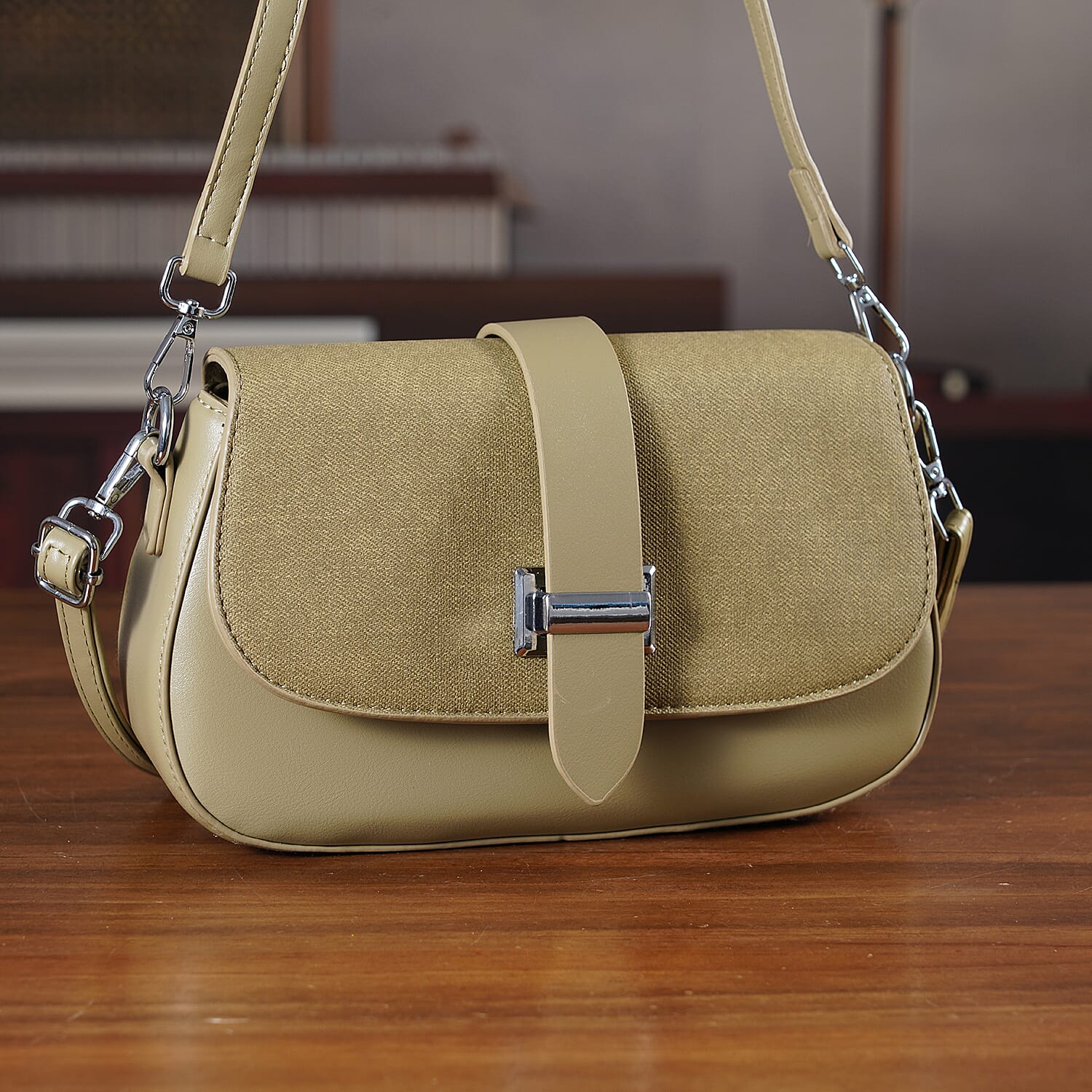 Two-Tone Saddle Bag With Crossbody Strap - Olive Green V32516066 2