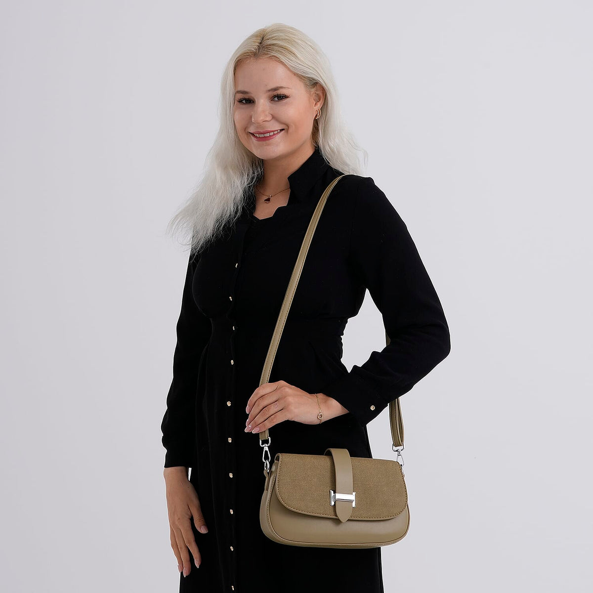Two-Tone Saddle Bag With Crossbody Strap - Olive Green V32516066 3