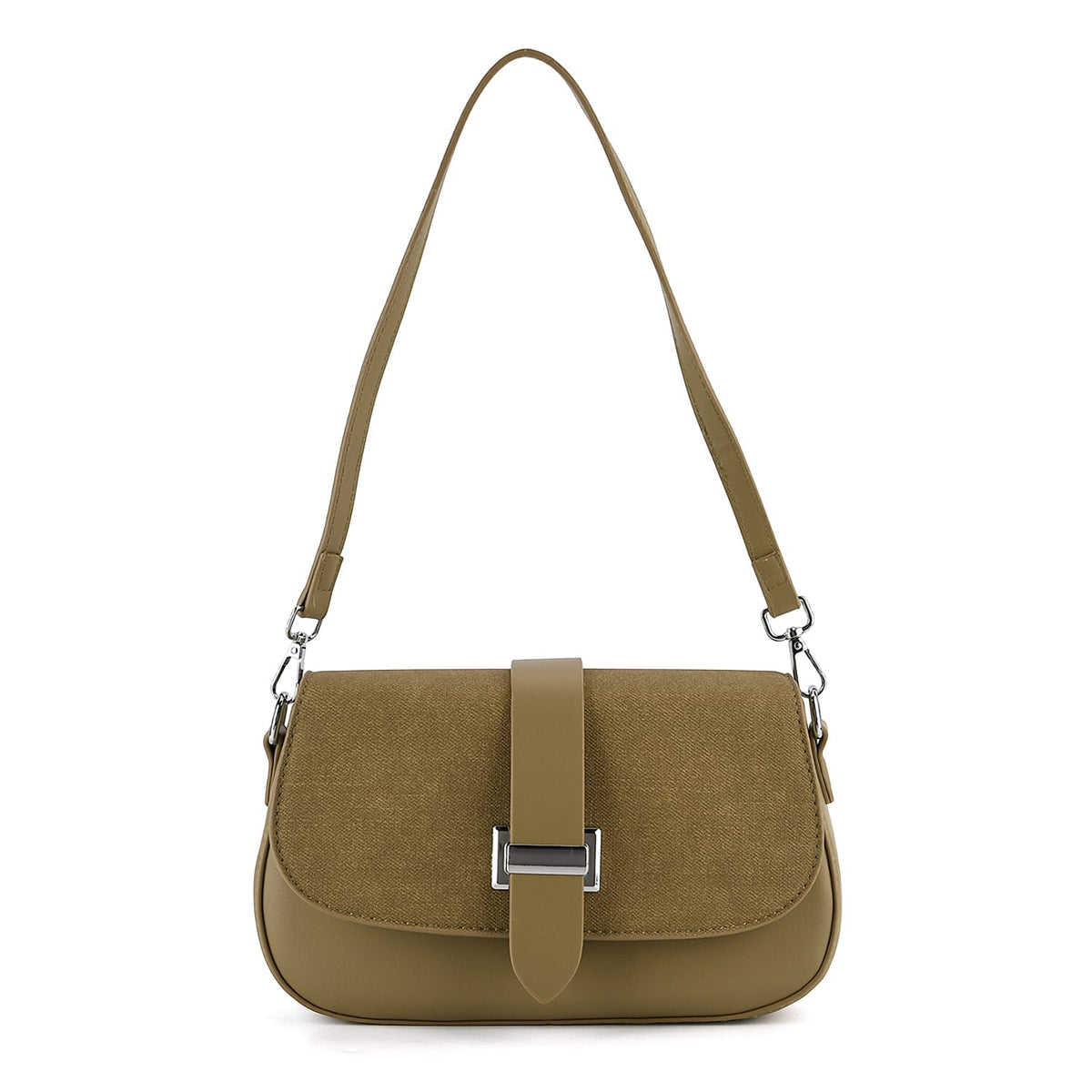 Two-Tone Saddle Bag With Crossbody Strap - Olive Green V32516066 6