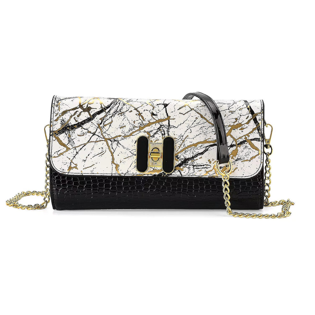 Abstract Print Two-Tone Wallet Crossbody Bag with Chain Strap V32516224 0