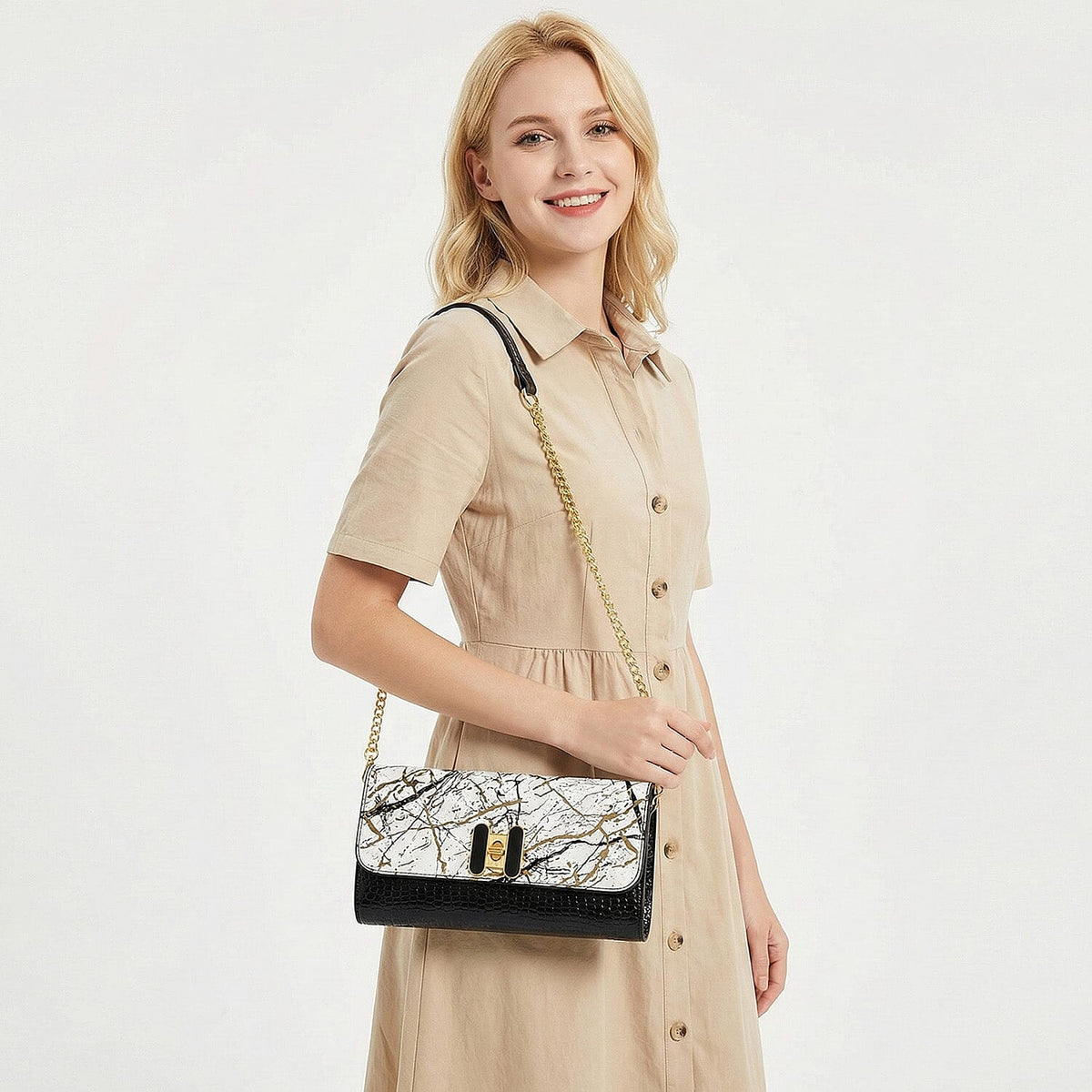 Abstract Print Two-Tone Wallet Crossbody Bag with Chain Strap V32516224 3