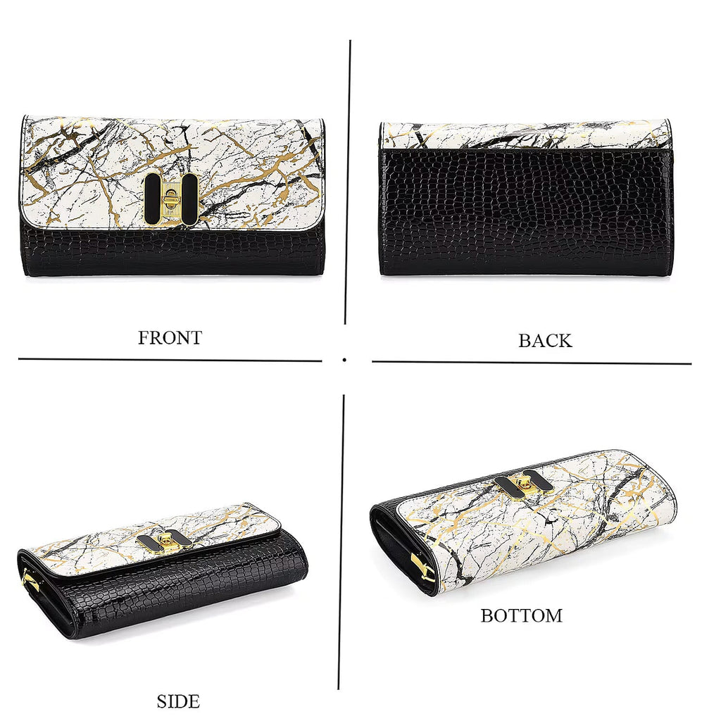 Two-Tone Wallet Crossbody Bag with Chain Strap - White, Black & Gold