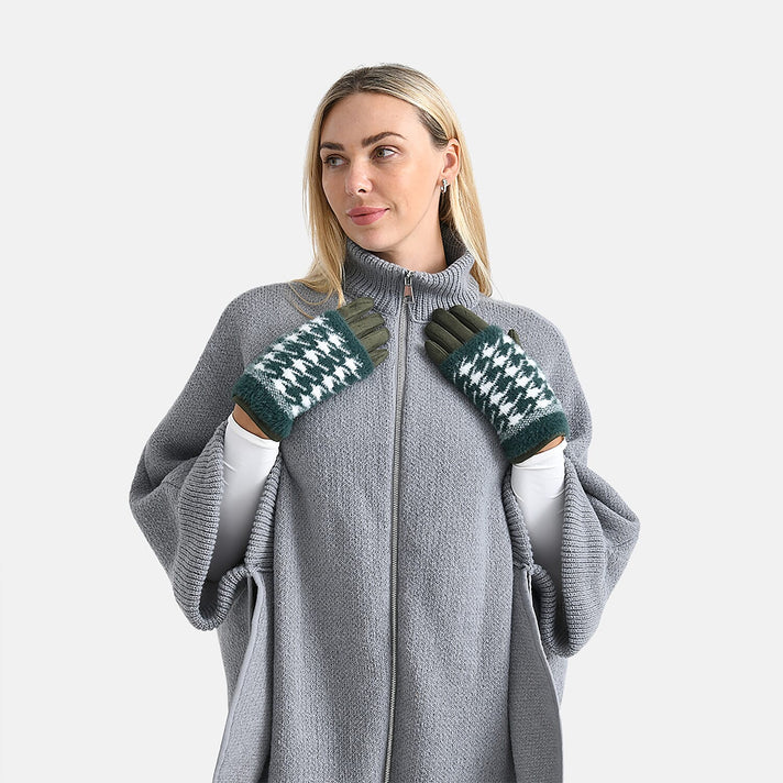 Two-in-One 5 Finger Gloves &amp; Fingerless Mittens - Green 8206551 2