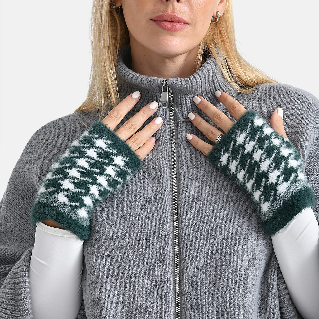 Two-in-One 5 Finger Gloves &amp; Fingerless Mittens - Green V32516705 3
