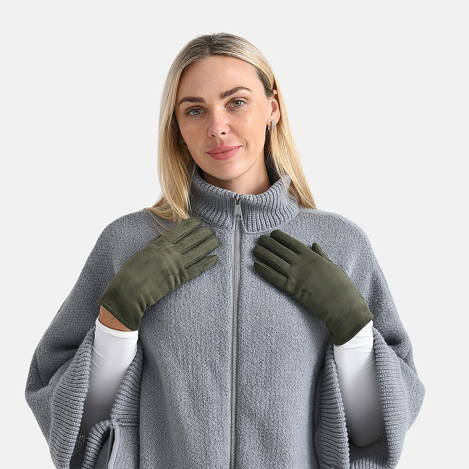 Two-in-One 5 Finger Gloves &amp; Fingerless Mittens - Green V32516705 4