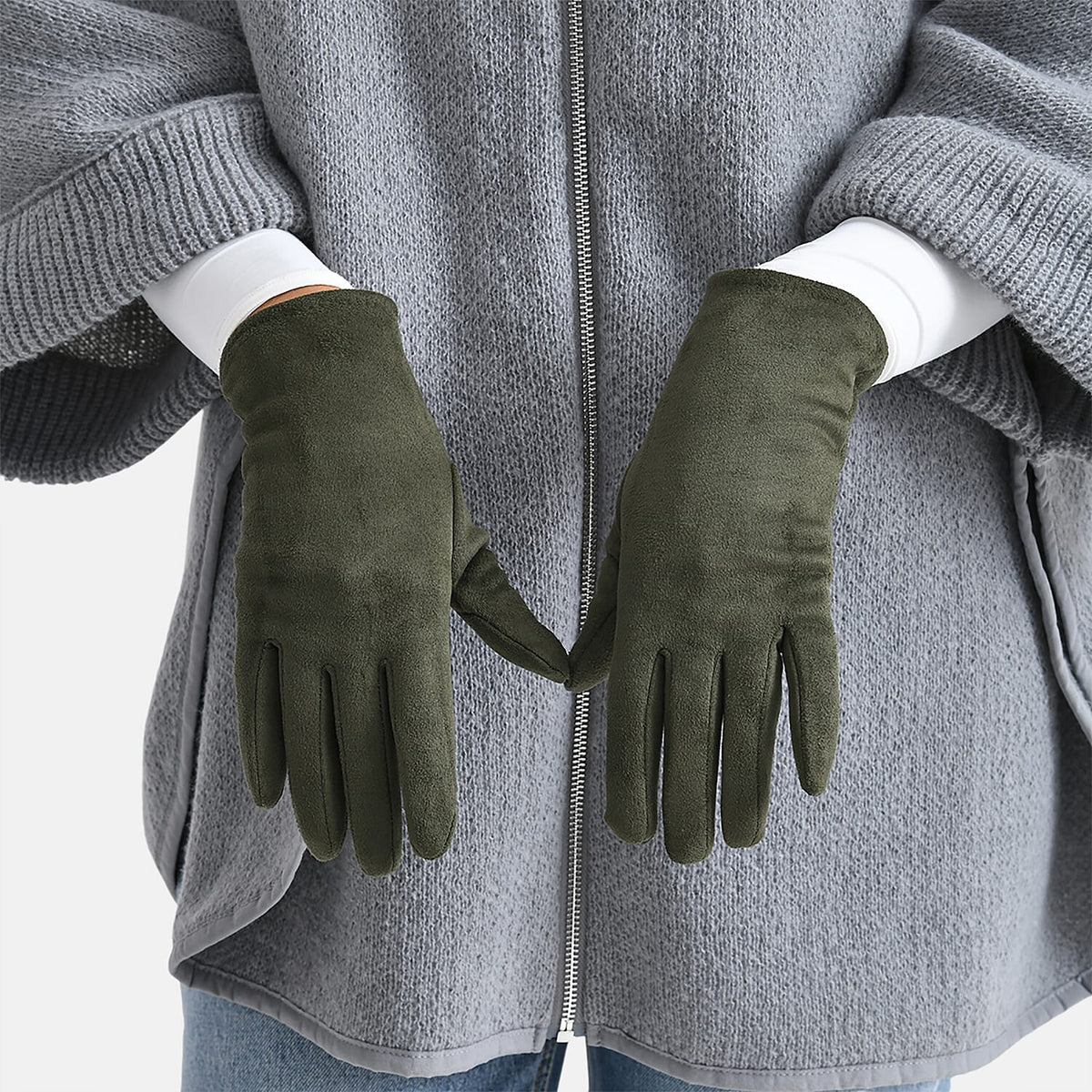 Two-in-One 5 Finger Gloves &amp; Fingerless Mittens - Green V32516705 5