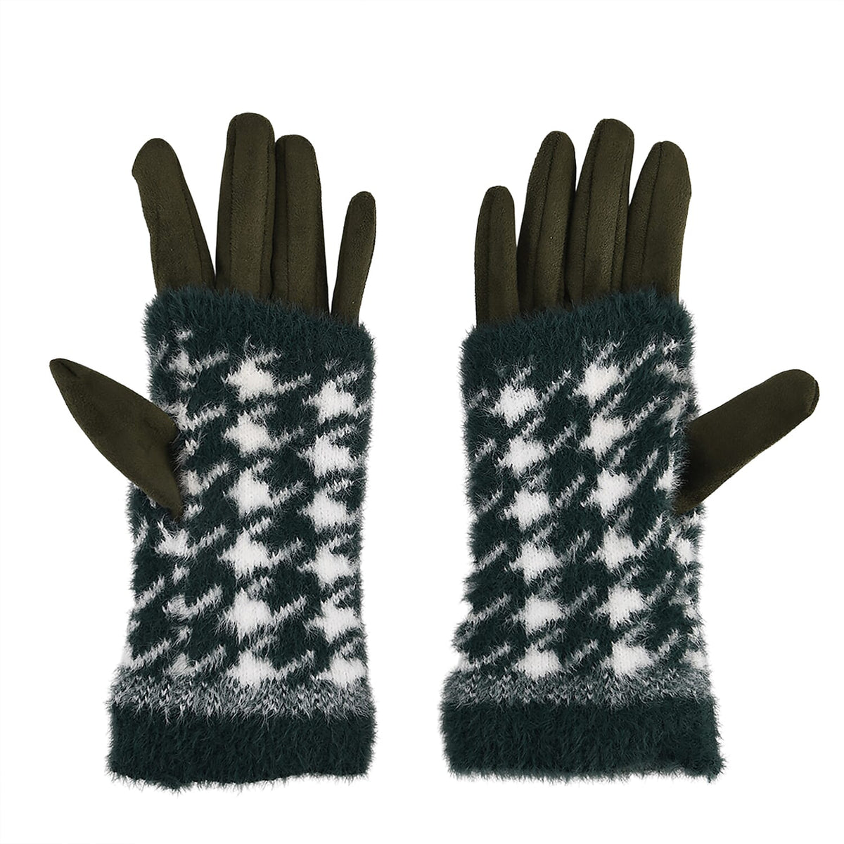 Two-in-One 5 Finger Gloves &amp; Fingerless Mittens - Green V32516705 6